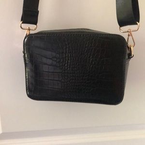 Vegan leather (synthetic) black mock croc cross body bag